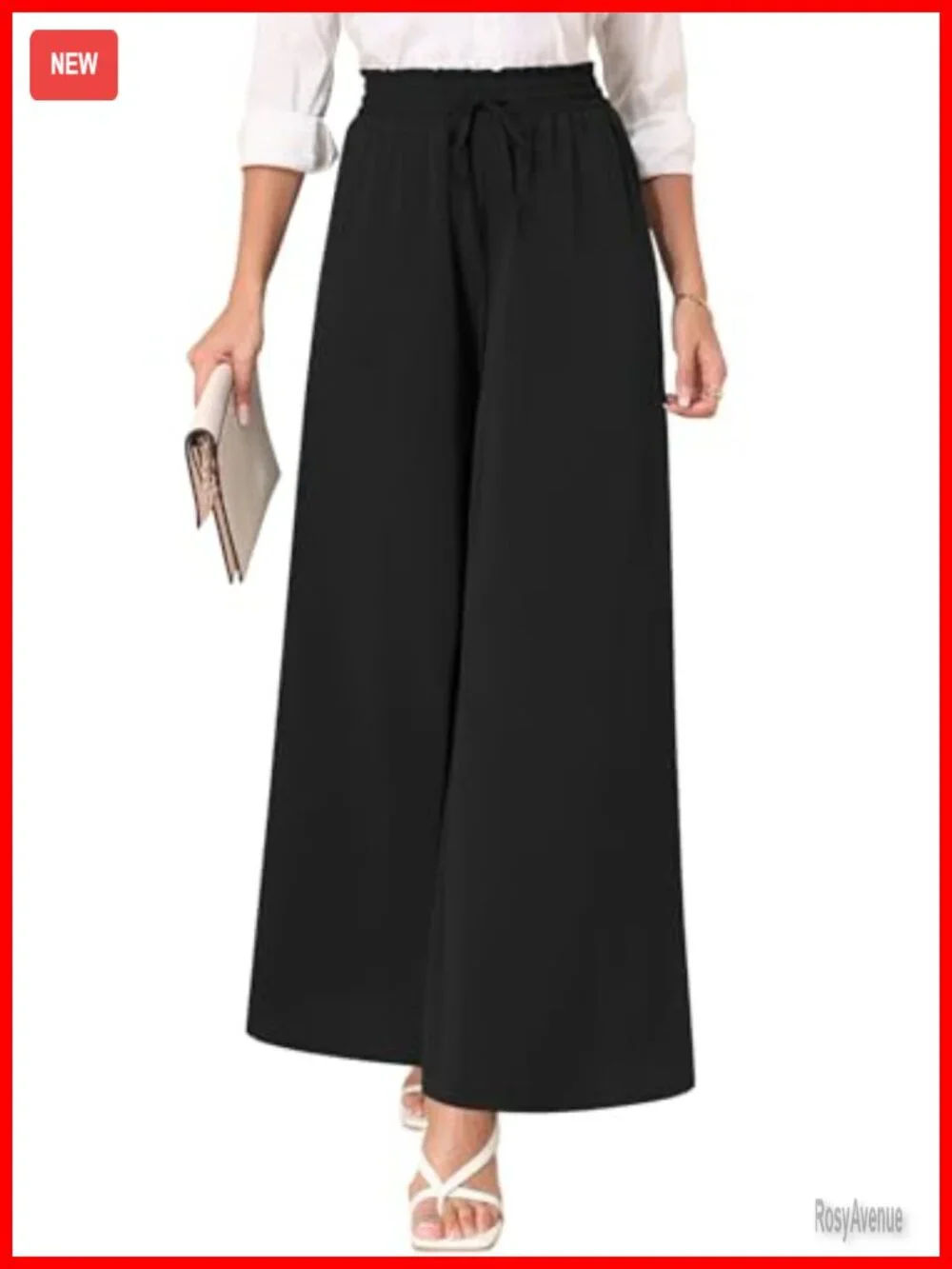 Chiffon Wide Leg Palazzo Pants Dressy High Waist Flowy Trousers with Pockets
